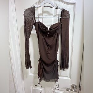 Brown mesh mini dress